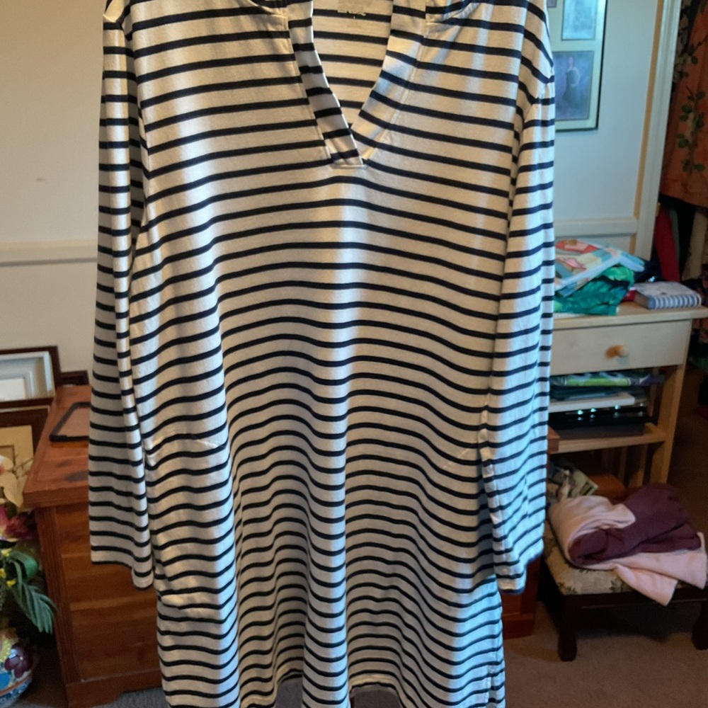 Lands' End Navy and White Striped Dress or swimsuit cover.